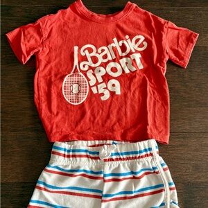 Red Barbie Sport Tee and Striped Shorts 2T